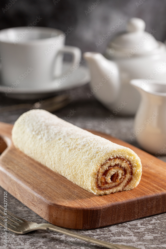 Swiss roll cake filled with guava paste.