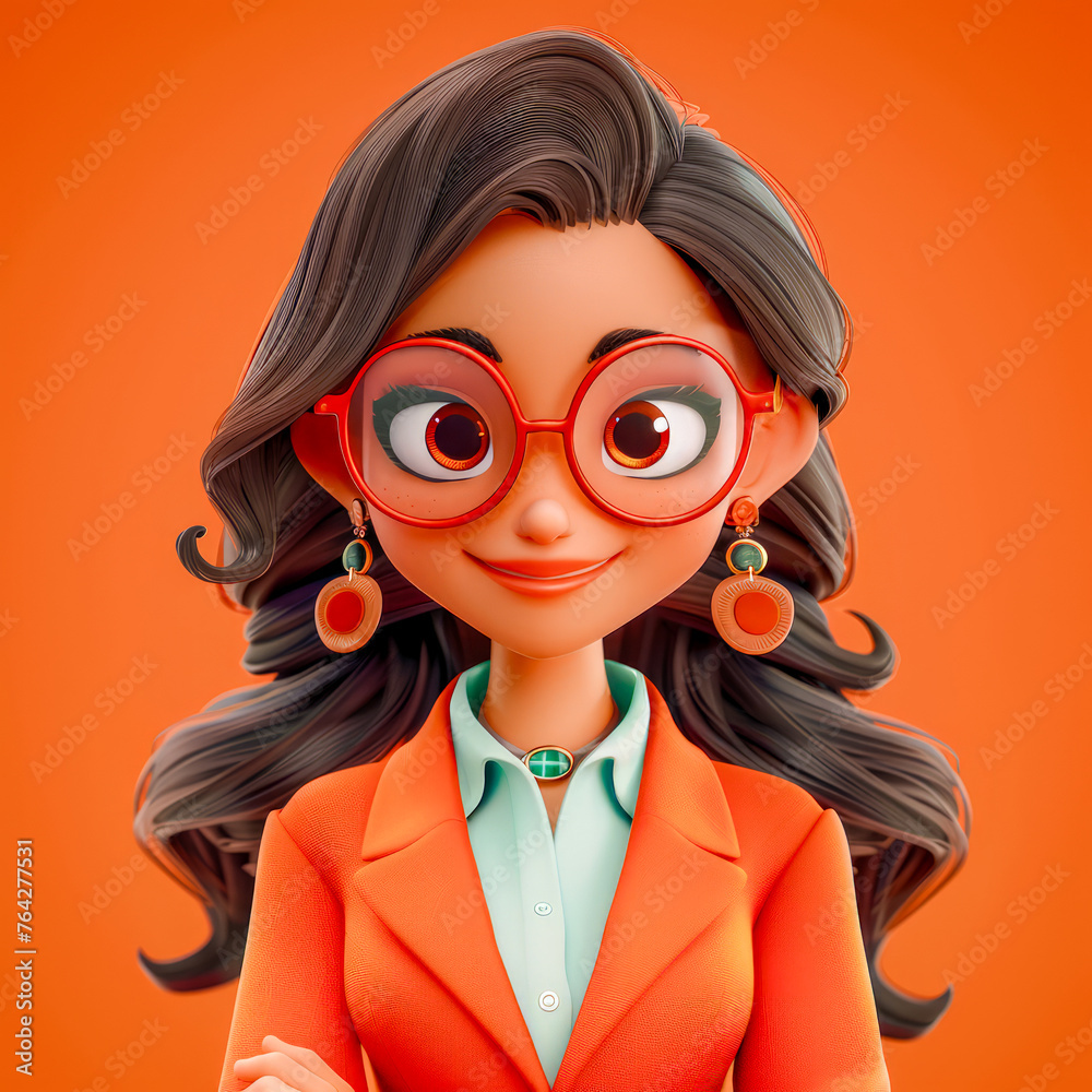 Cartoon of a Cute and Gleeful Woman with Glasses and Bold Earrings Flashing a Bright Smile Digital Art