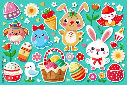 easter stickers vector illustration