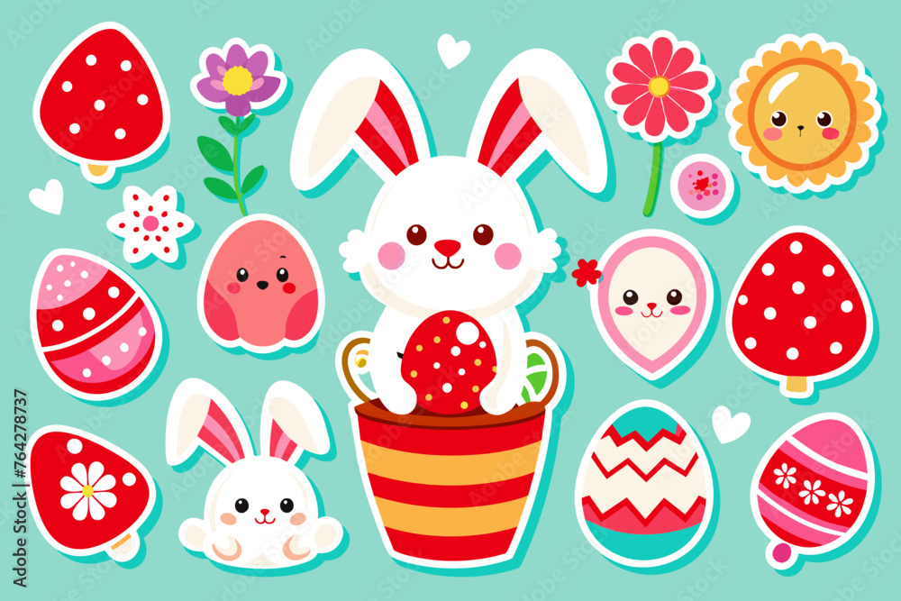 easter stickers for kids vector illustration