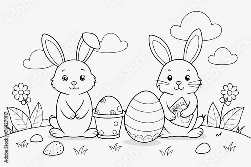easter les eufs et lapins pack coloring book silhouette vector illustration