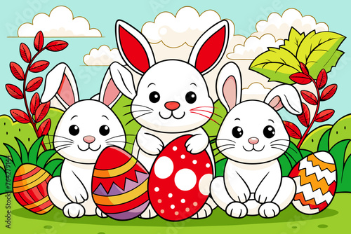 easter les eufs et lapins pack coloring book vector illustration