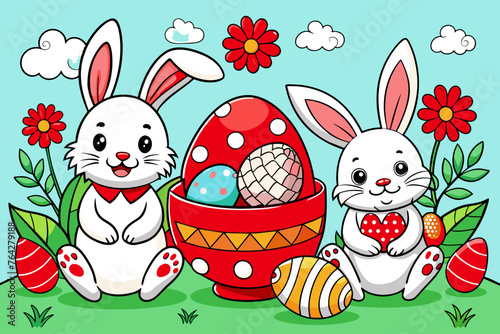 easter les eufs et lapins pack coloring book vector illustration