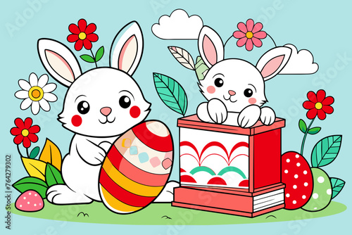 easter les eufs et lapins pack coloring book vector illustration