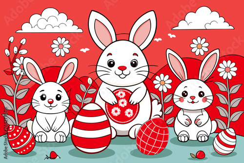 easter les eufs et lapins pack coloring book vector illustration