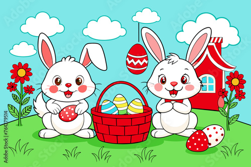 easter les eufs et lapins pack coloring book vector illustration