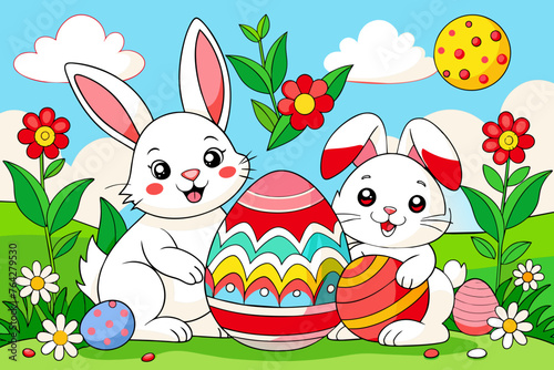 easter les eufs et lapins pack coloring book vector illustration