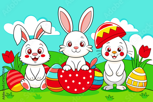 easter les eufs et lapins pack coloring book vector illustration