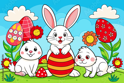 easter les eufs et lapins pack coloring book vector illustration