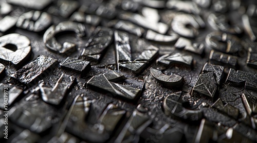 A close-up of a letterpress background, filled with old, random metal letters, offering a textured space for copy and a nod to traditional printing methods photo
