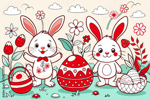 easter les eufs et lapins pack coloring book vector illustration