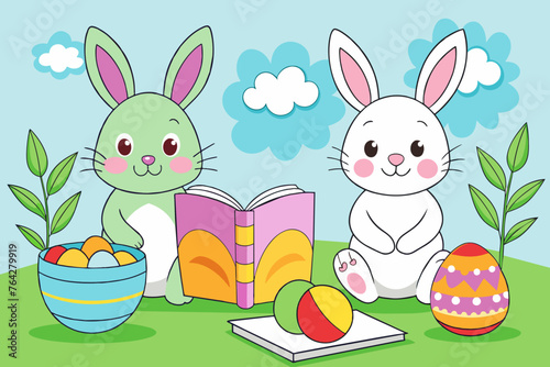 easter les eufs et lapins pack coloring book vector illustration