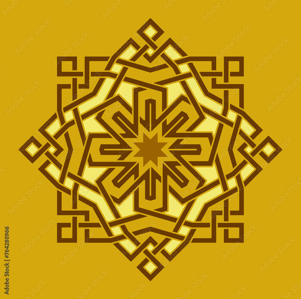 golden geometric star with a new and unique seamless Moroccan pattern, Arabic abstract modern shape, lines intersection arabesque ornament golden geometric star with a new and unique seamless Moroccan pattern, Arabic abstract modern shape, lines intersection arabesque ornament