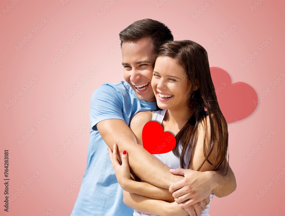 Portrait of lovely couple posing with hearts Portrait of lovely couple posing with hearts