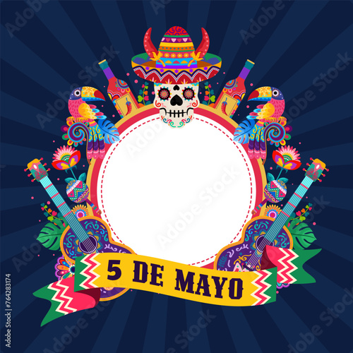 happy cinco de mayo illustration with colorful Mexican ornament. Fiesta, holiday poster, party flyer, greeting card
