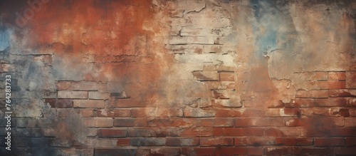 A detailed view of a brick wall with a fire hydrant positioned in front of it photo