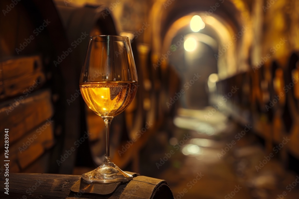 Close-Up of Fortified Wine with Radiant Glow on Barrel