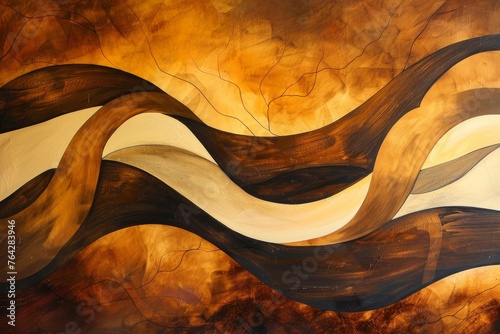 abstract organic brown wallpaper background illustration. curved warm earth tones in lines and waves flowing like rivers or roots as natural ground surface design connection concept.  photo