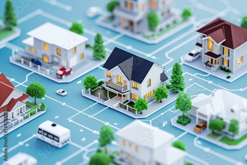 A model showcasing a city with intricately designed houses and realistic miniature cars, A flowchart explaining the process of real estate investment, AI Generated photo