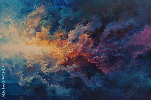 Painting of a Sky Filled With Clouds, A flowing, impressionistic painting of data in the cloud, AI Generated