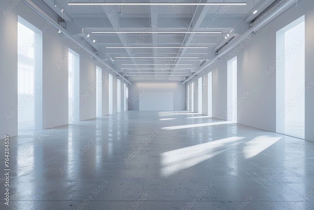 Empty gallery space with minimalist aesthetics and spot lighting