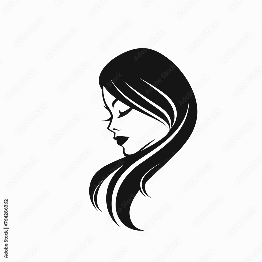 Black silhouette of a beautiful woman's face vector minimalistic logo on a white background for a beauty salon Black silhouette of a beautiful woman's face vector minimalistic logo on a white background for a beauty salon