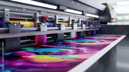 A printing machine with a colorful print on it.