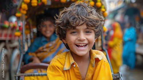 Young Boy Smiles Riding Rickshaw