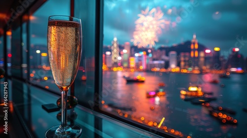 Glass of Champagne on Table by Window