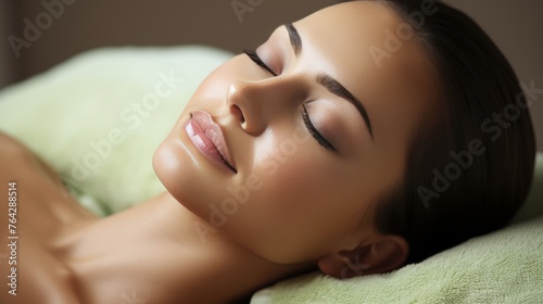 Relaxing facial spa treatment with serene atmosphere and space for customized text
