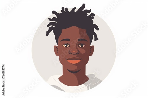 minimalistic cute 15 years old BLACK man portrait avatar icon, slightly smiling, BRAIDS HAIR, round background, flat design, vector, svg --ar 3:2 Job ID: 1d49a09d-d531-4472-9bb7-46e00f15b0b1 photo