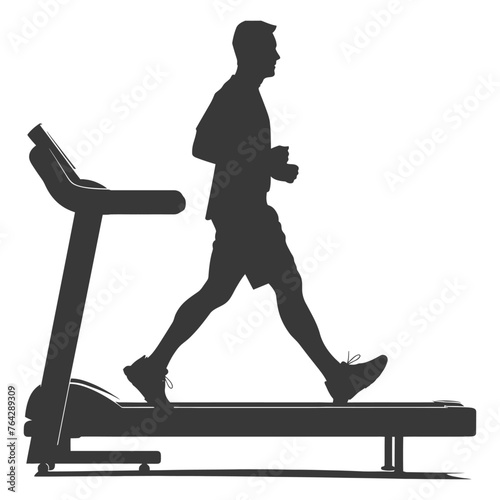 Silhouette man using a treadmill full body black color only