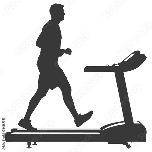 Silhouette man using a treadmill full body black color only