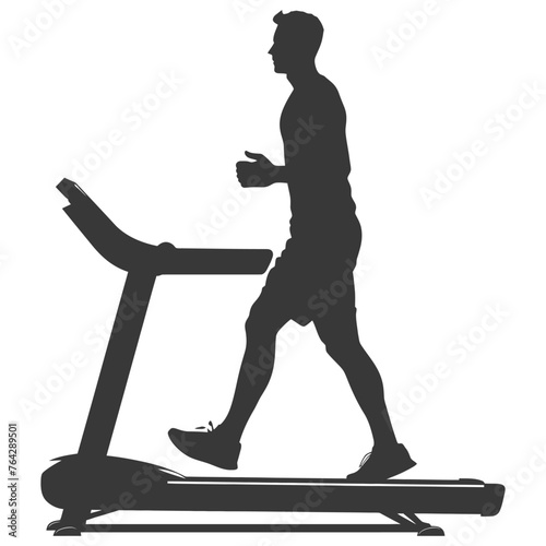 Silhouette man using a treadmill full body black color only