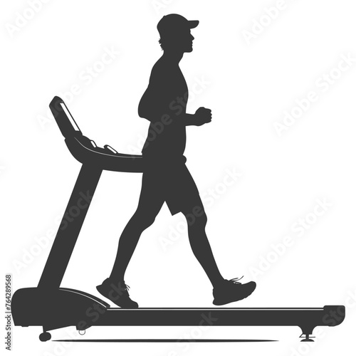 Silhouette man using a treadmill full body black color only