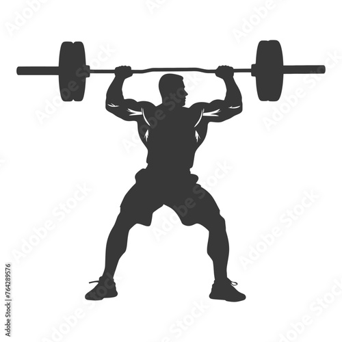 Silhouette Man weightlifting Player in action full body black color only