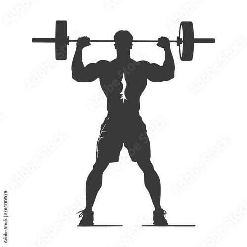 Silhouette Man weightlifting Player in action full body black color only