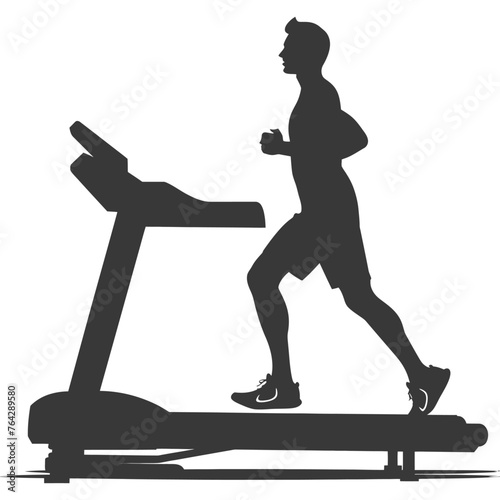 Silhouette man using a treadmill full body black color only
