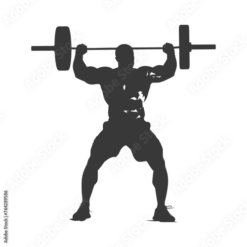 Silhouette Man weightlifting Player in action full body black color only