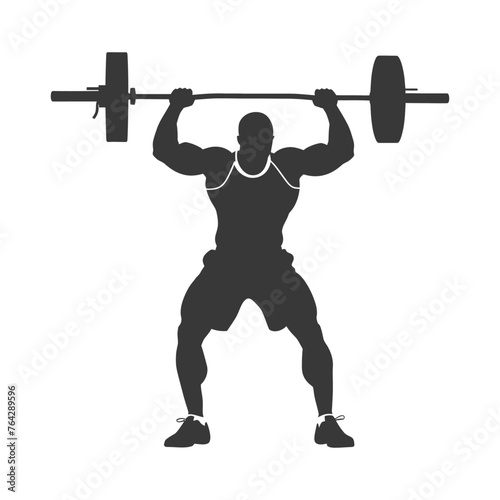 Silhouette Man weightlifting Player in action full body black color only