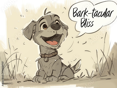 A drawing of a dog with a speech bubble saying bark - tacular bliss. photo