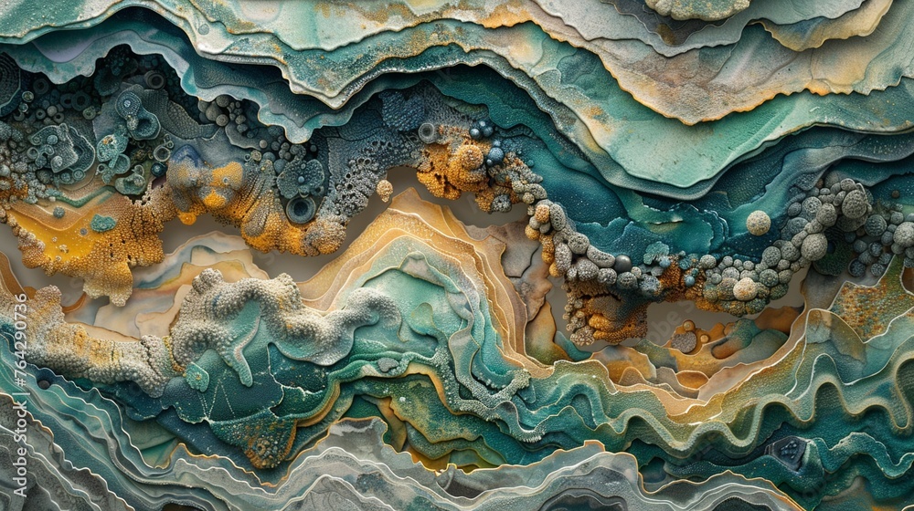 Fototapeta premium Transport the viewer into a mesmerizing world of eco-art with a panoramic view that tells a story of environmental consciousness and creativity Infuse colors and textures that evoke a sense of harmony