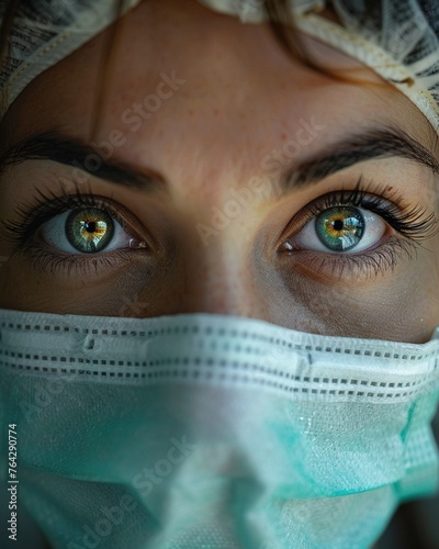 Visualize a close-up shot of medical professionals in action, showcasing their dedication and expertise in implementing global health initiatives Highlight the intensity and compassion in their eyes t