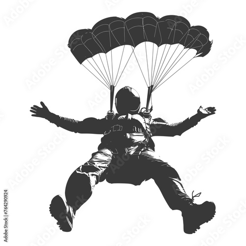 Silhouette skydiver man full body black color only