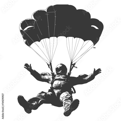 Silhouette skydiver man full body black color only