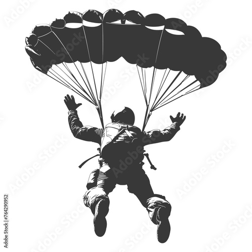 Silhouette skydiver man full body black color only