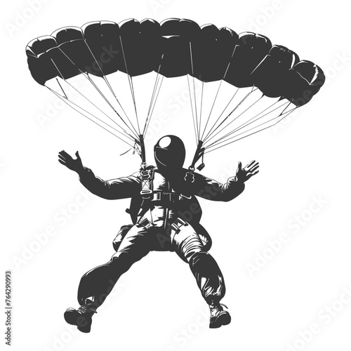 Silhouette skydiver man full body black color only