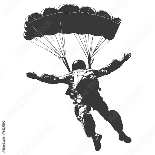 Silhouette skydiver man full body black color only