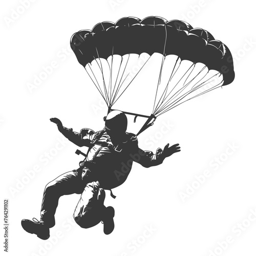 Silhouette skydiver man full body black color only