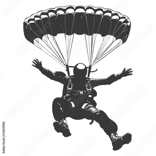 Silhouette skydiver man full body black color only
